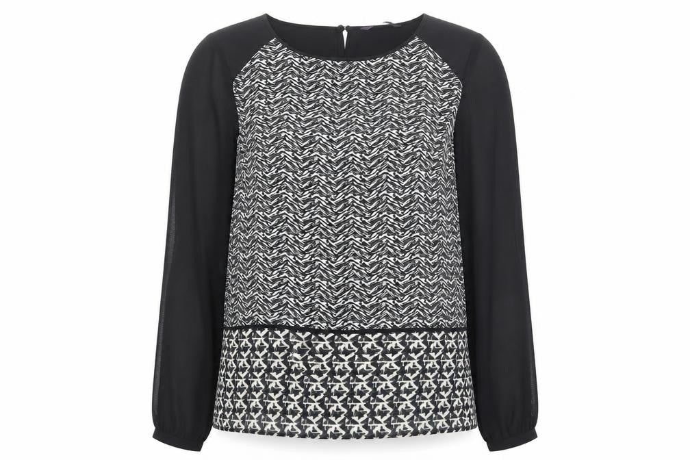 Marks and Spencer Womens Black Geometric Polyester Basic Blouse Size 12 Boat Neck
