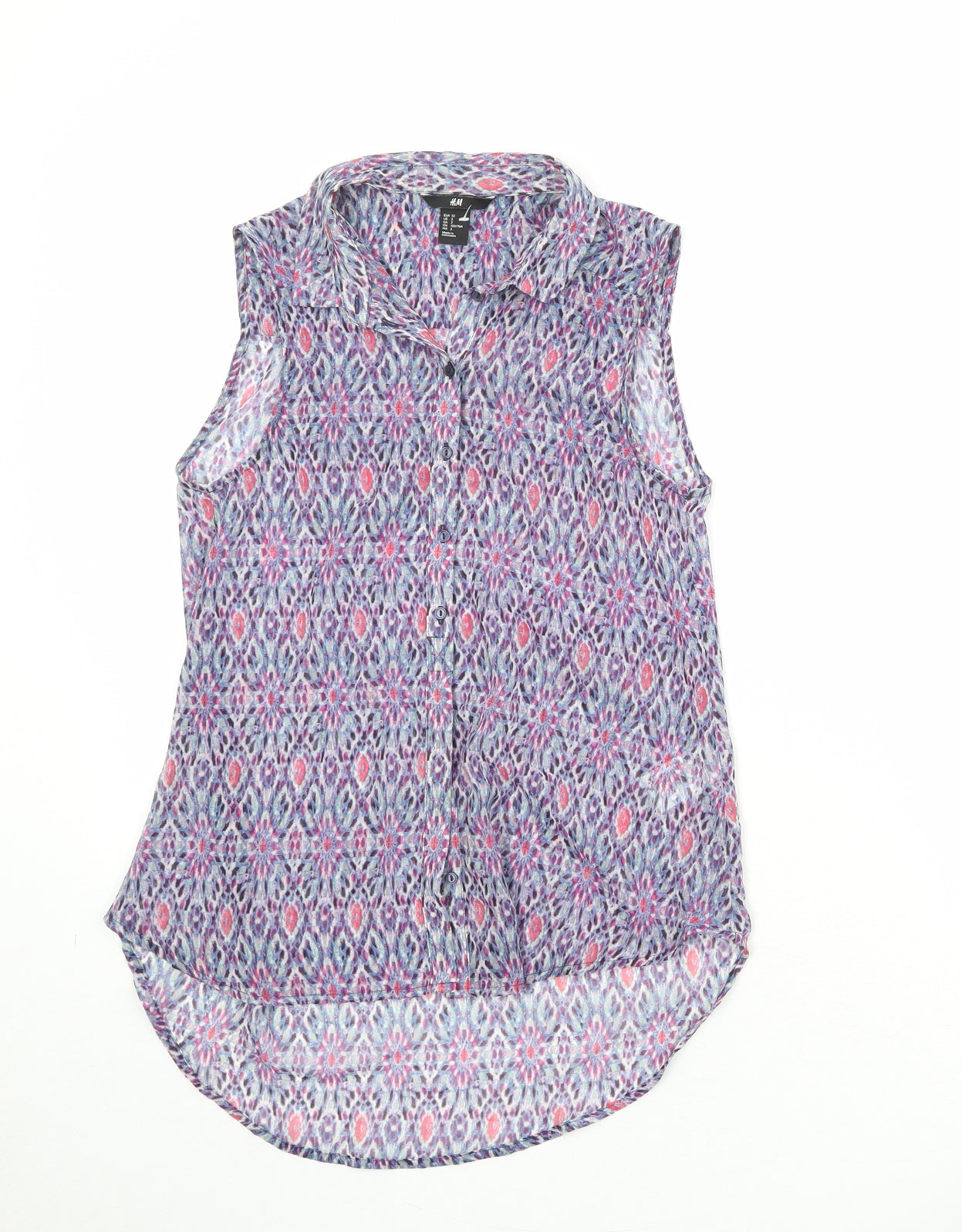H&M Womens Multicoloured Geometric Polyester Basic Button-Up Size 6 Collared