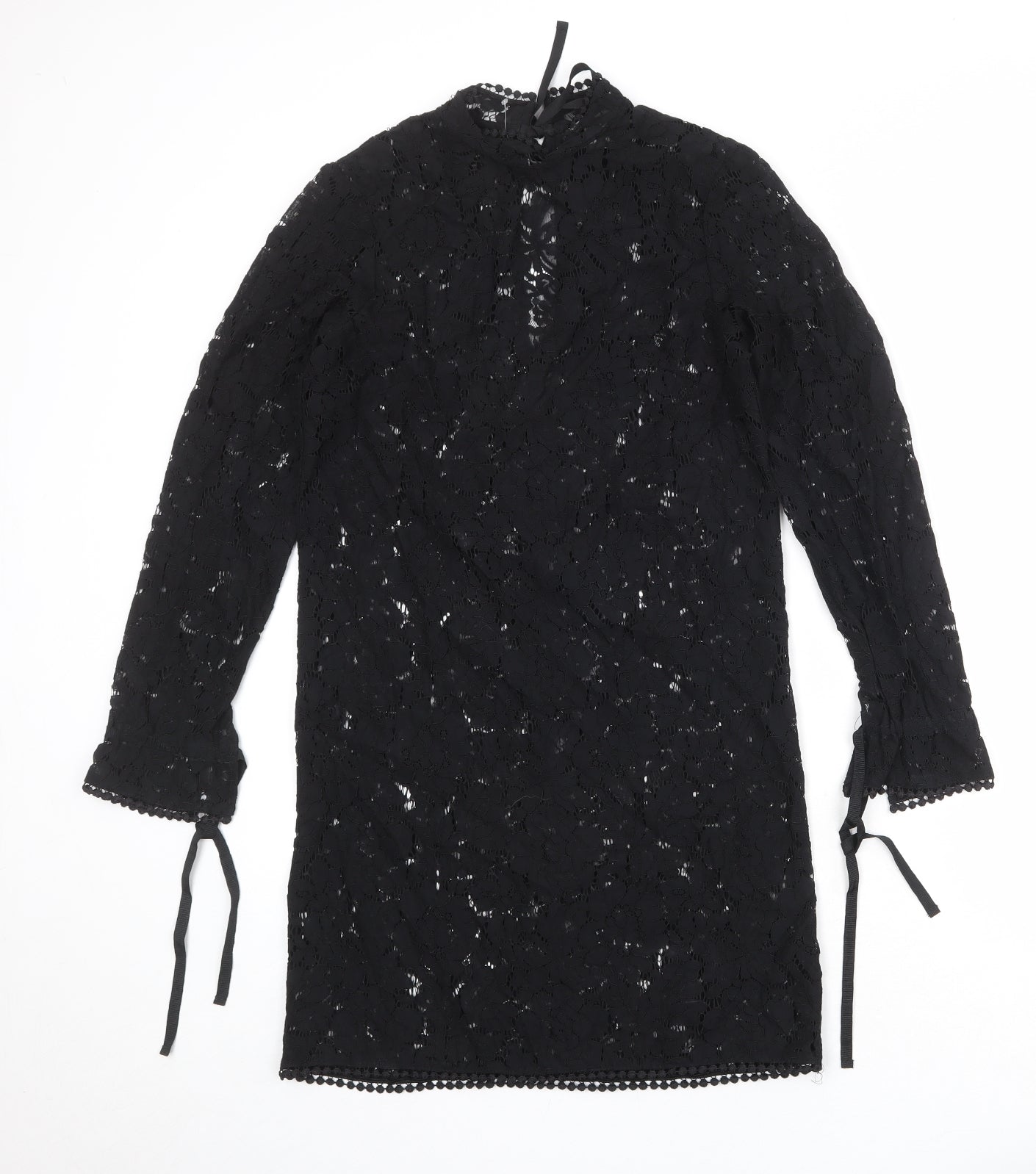 H&M Womens Black Polyester A-Line Size 8 V-Neck Tie