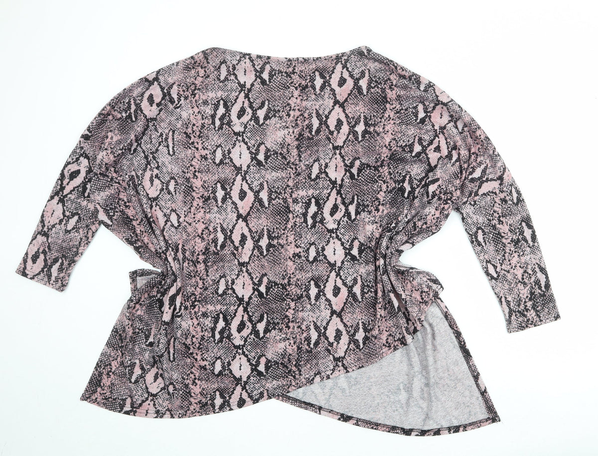 Blue Vanilla Womens Pink Animal Print Polyester Basic Blouse Size M Boat Neck - Asymmetric