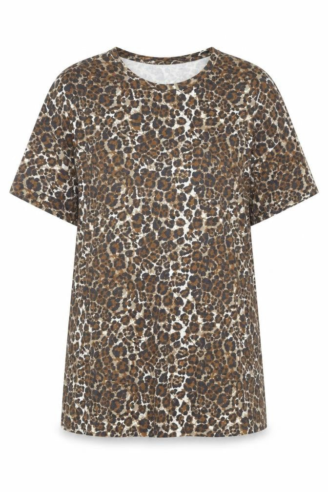 Very Womens Brown Animal Print 100% Cotton Basic T-Shirt Size 12 Crew Neck - Leopard Print