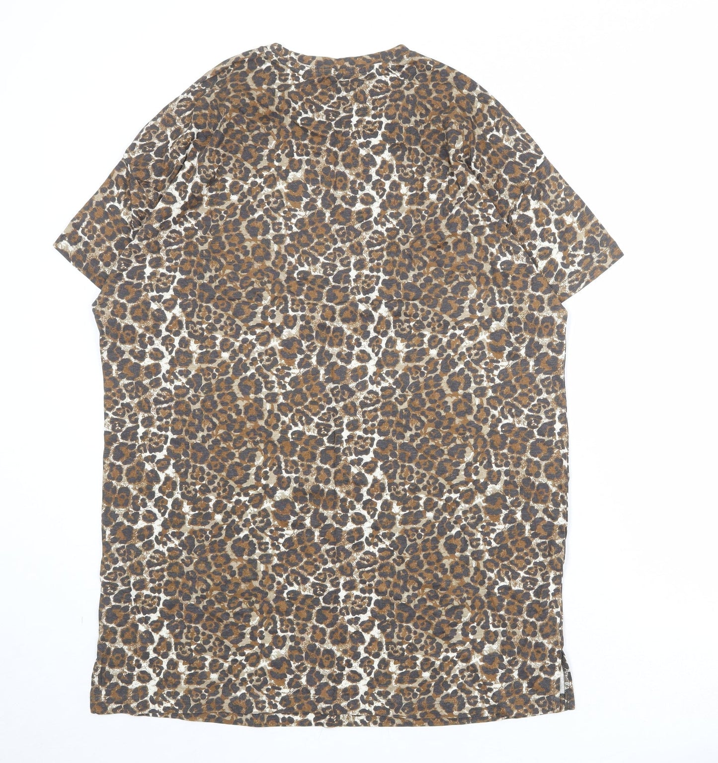 Very Womens Brown Animal Print 100% Cotton Basic T-Shirt Size 12 Crew Neck - Leopard Print