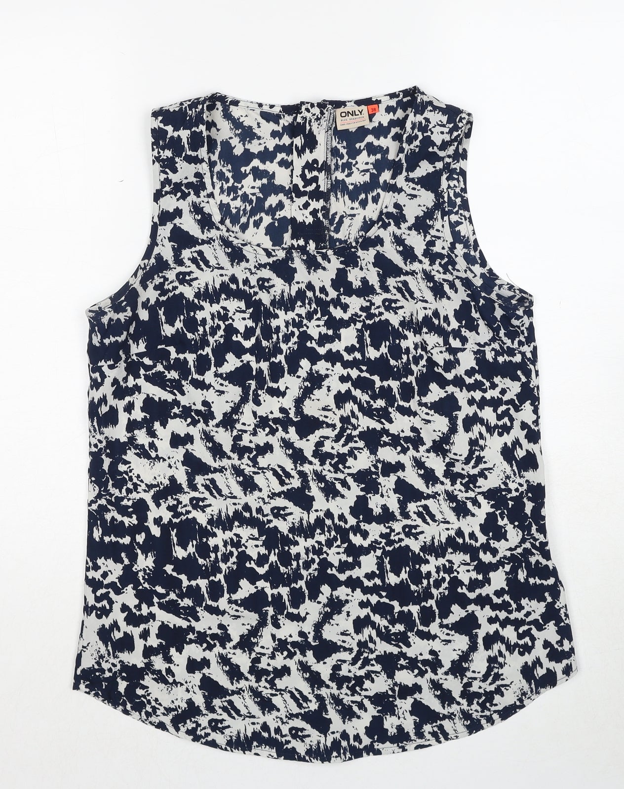 Only Womens Blue Geometric Polyester Basic Tank Size 10 Scoop Neck