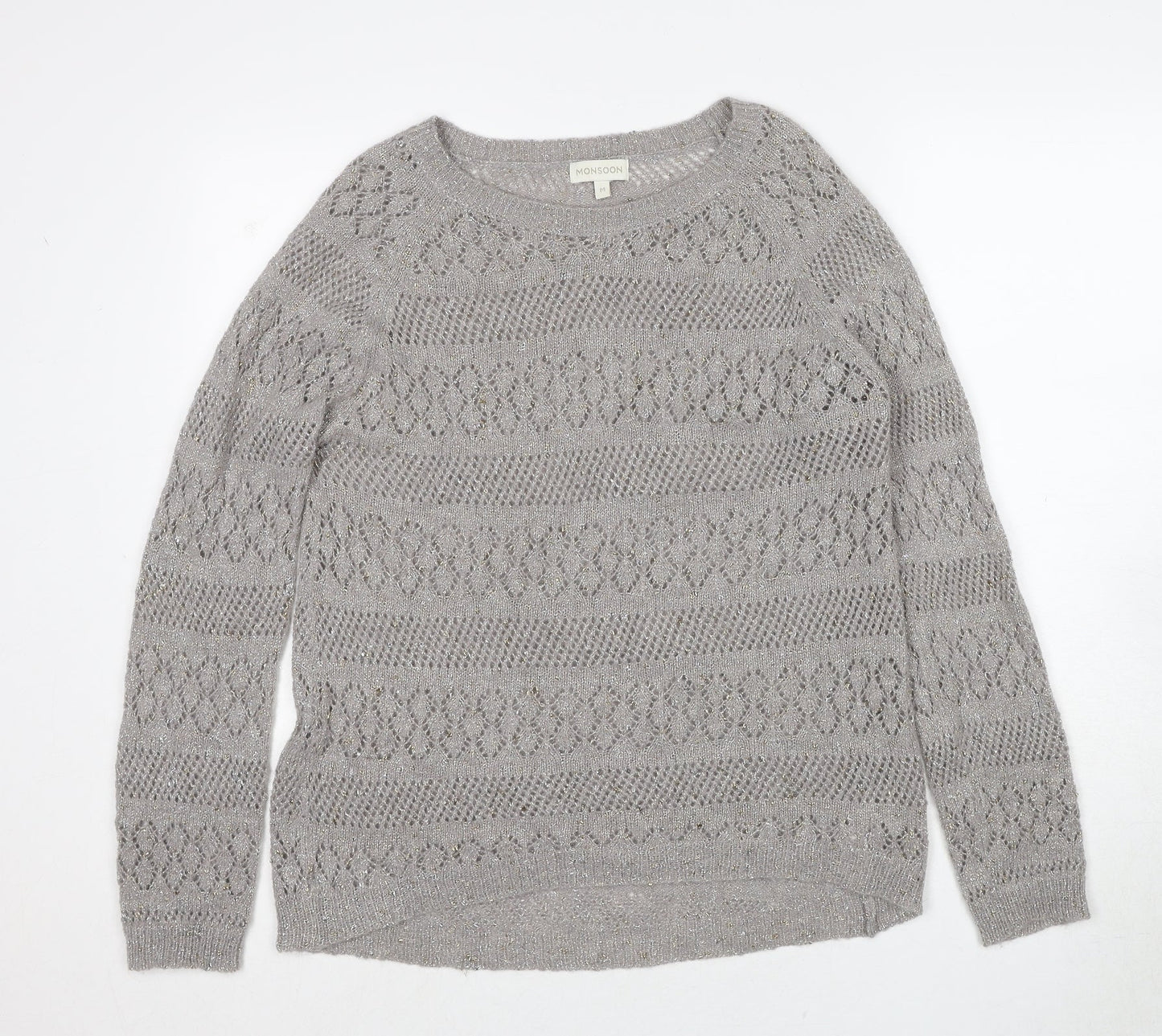 Monsoon Womens Grey Round Neck Acrylic Pullover Jumper Size M