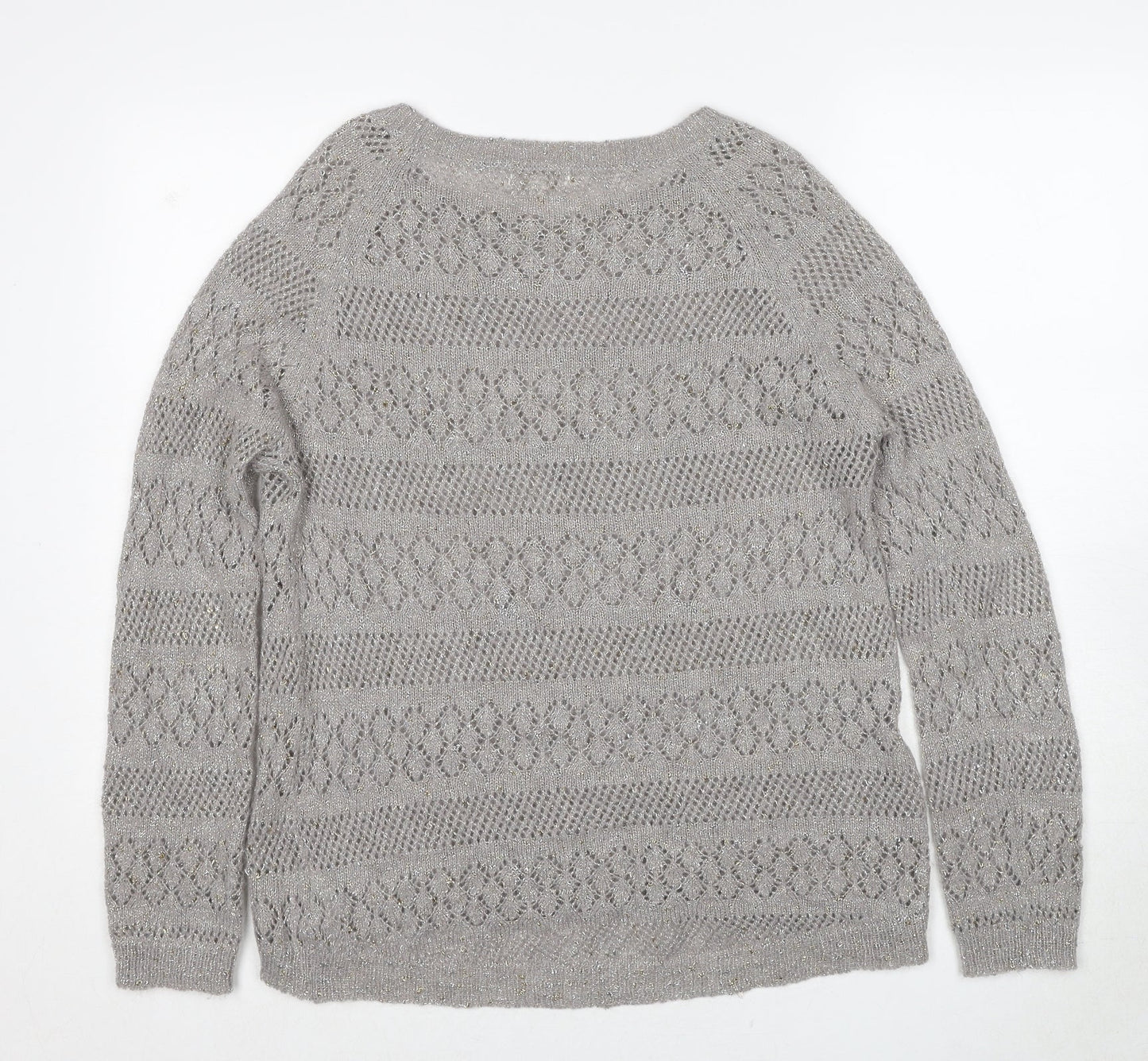 Monsoon Womens Grey Round Neck Acrylic Pullover Jumper Size M