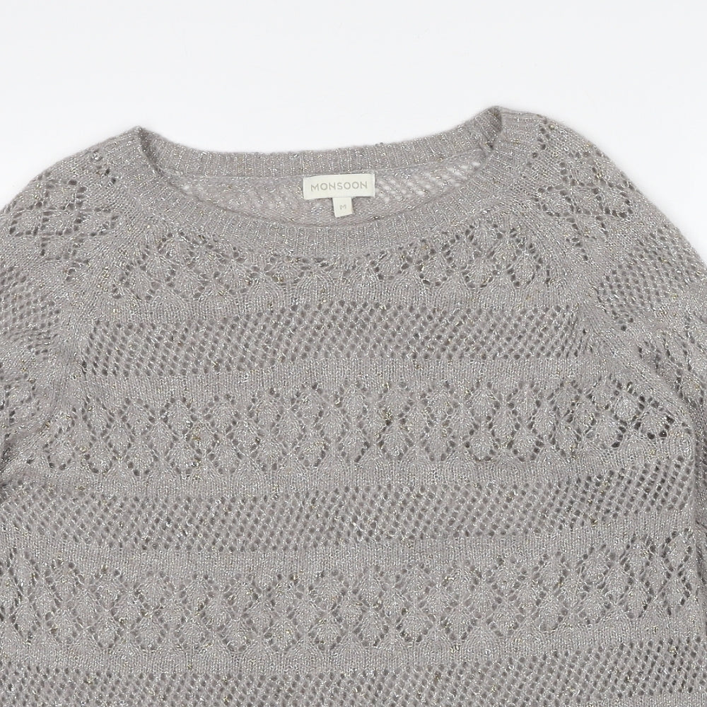 Monsoon Womens Grey Round Neck Acrylic Pullover Jumper Size M