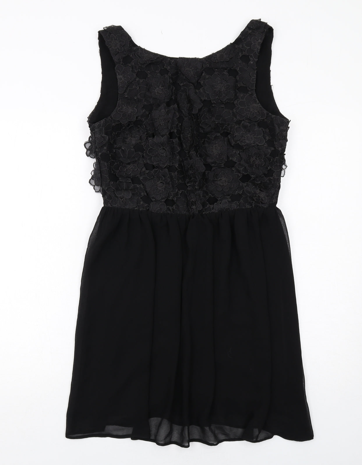 ASOS Womens Black Floral Polyester A-Line Size 10 Round Neck Zip