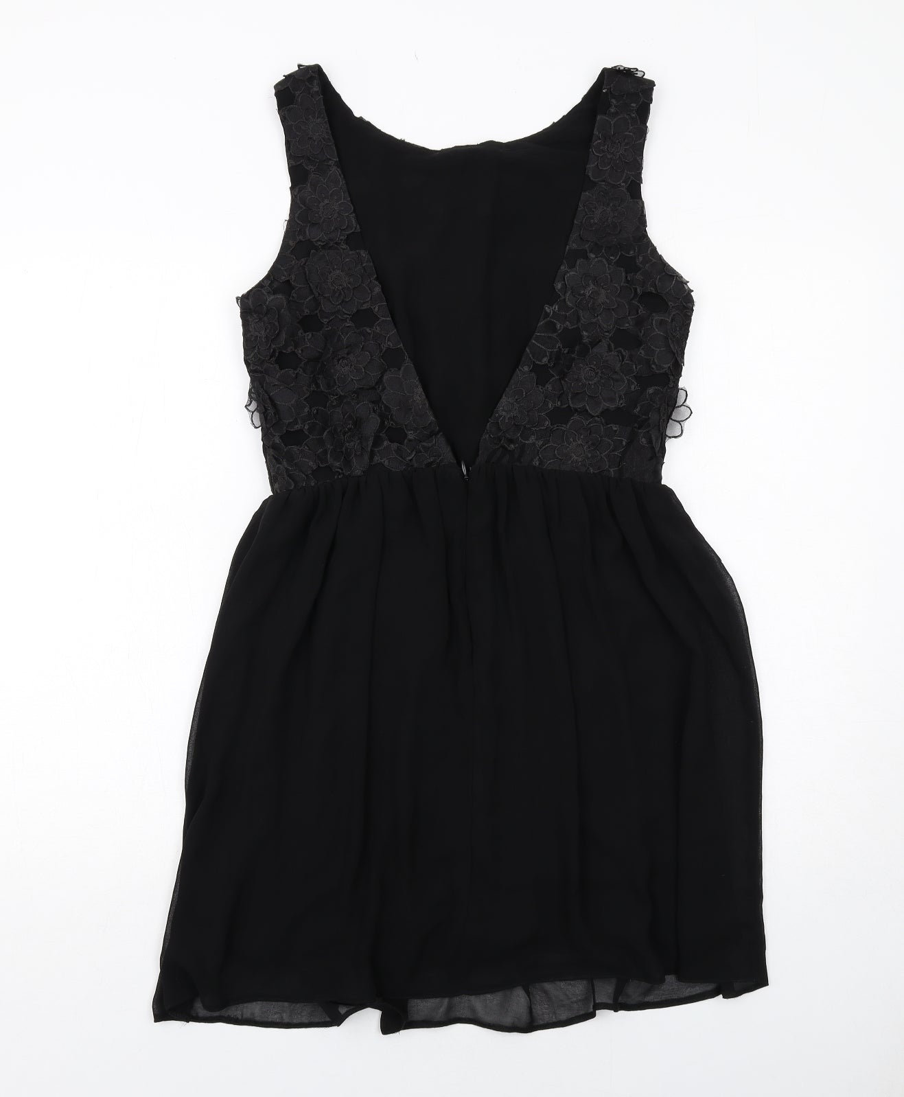 ASOS Womens Black Floral Polyester A-Line Size 10 Round Neck Zip