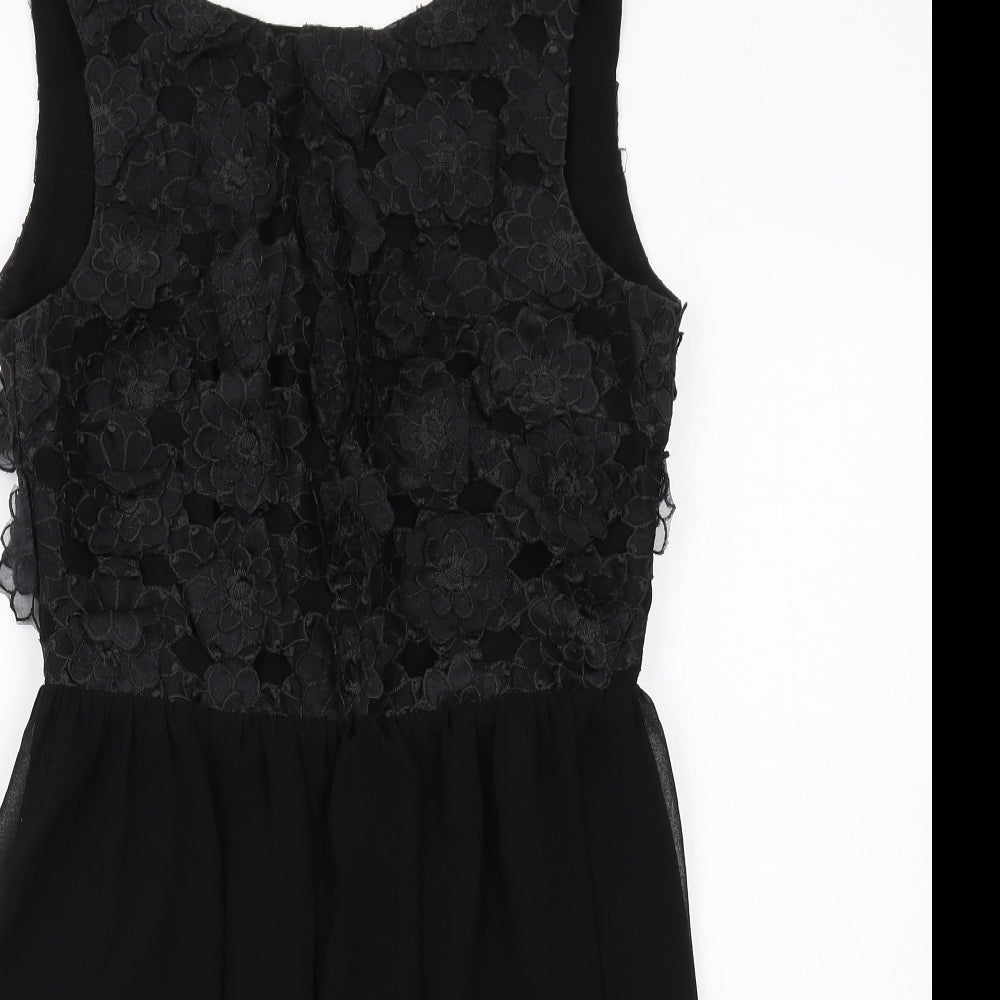 ASOS Womens Black Floral Polyester A-Line Size 10 Round Neck Zip