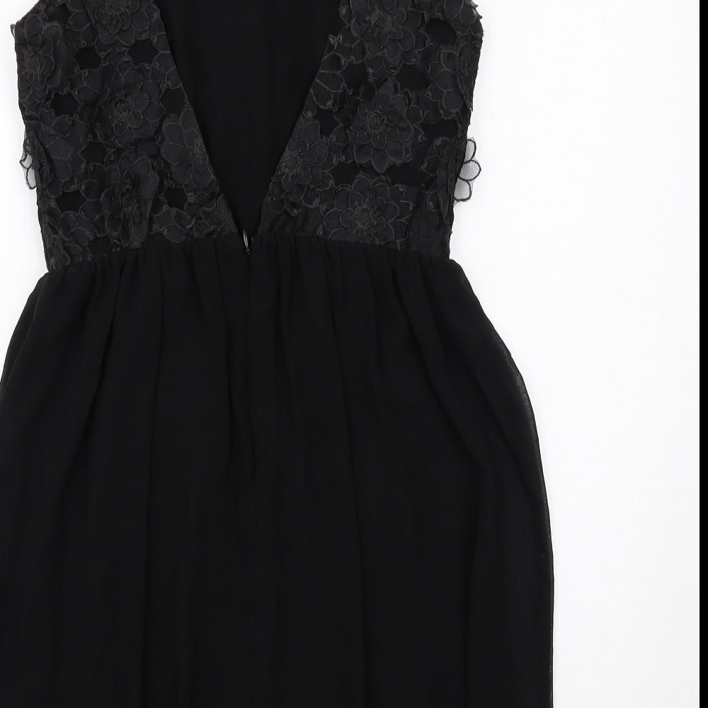 ASOS Womens Black Floral Polyester A-Line Size 10 Round Neck Zip