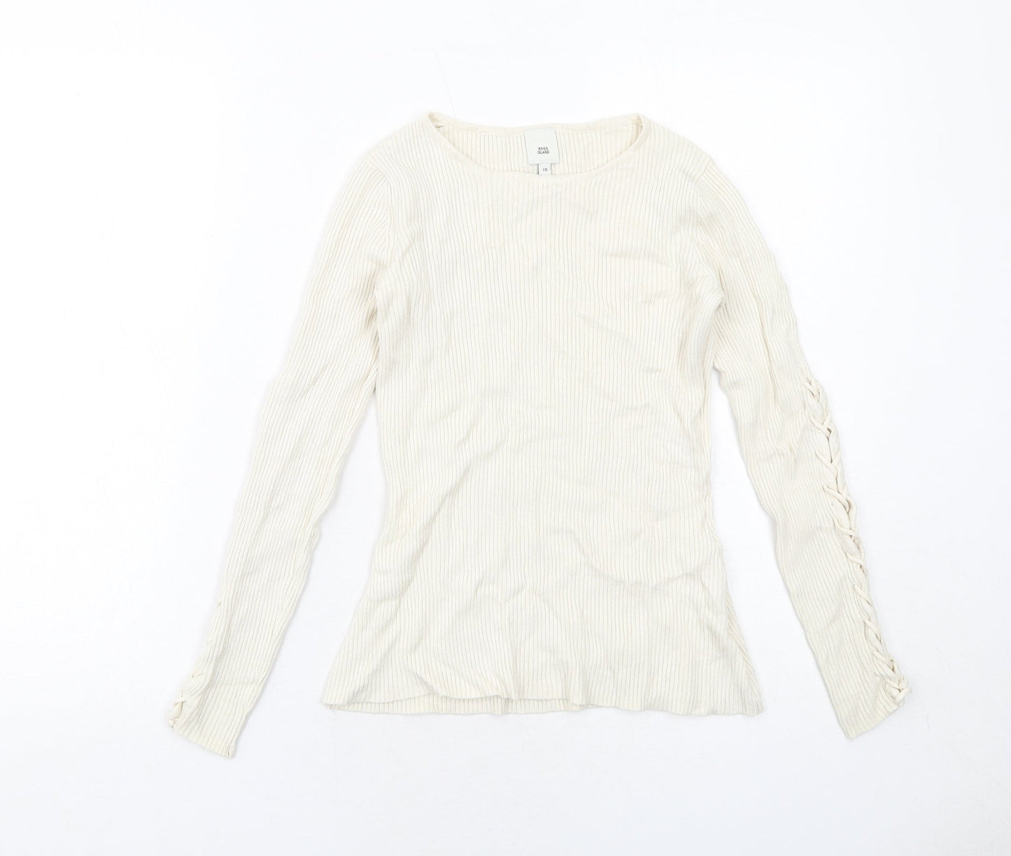 River Island Womens Ivory Round Neck Viscose Pullover Jumper Size 10
