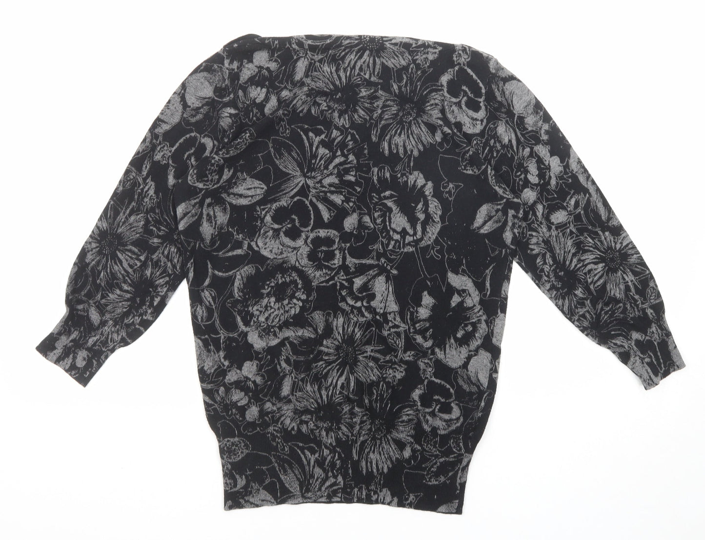 NEXT Womens Black Round Neck Floral Cotton Pullover Jumper Size 8