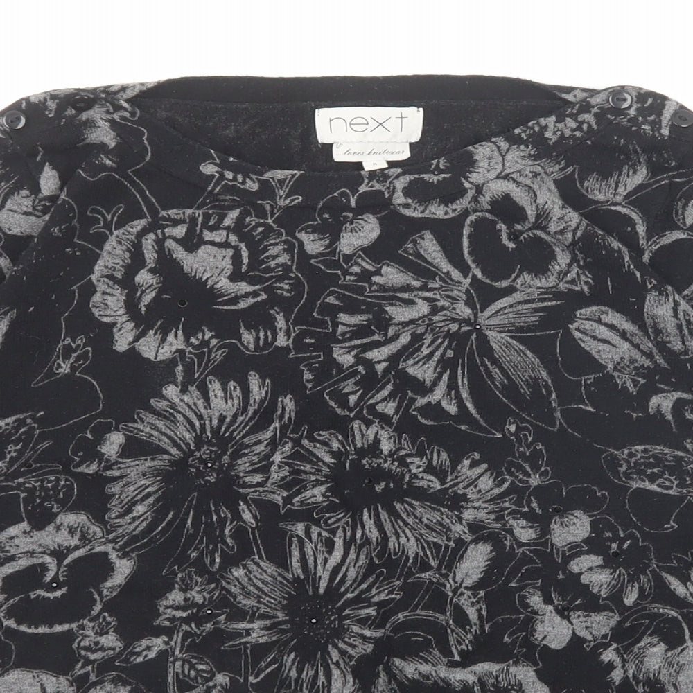 NEXT Womens Black Round Neck Floral Cotton Pullover Jumper Size 8
