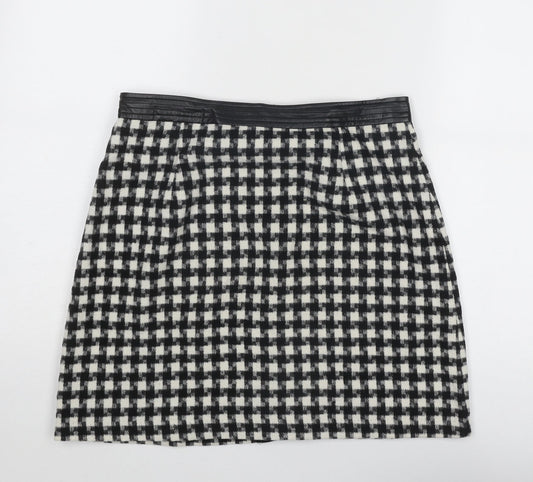 Joy Womens Black Geometric Polyester A-Line Skirt Size 12 Button