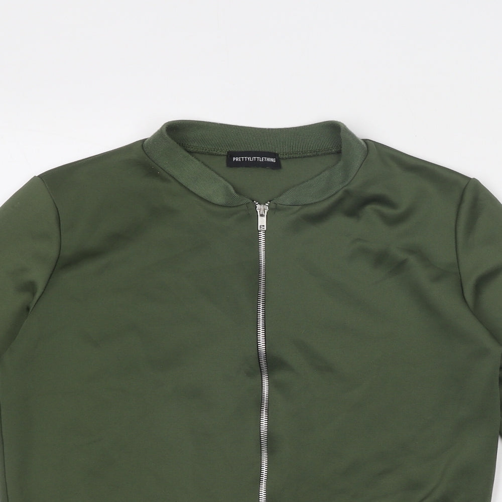 PRETTYLITTLETHING Womens Green Bomber Jacket Jacket Size S Zip - Size S-M