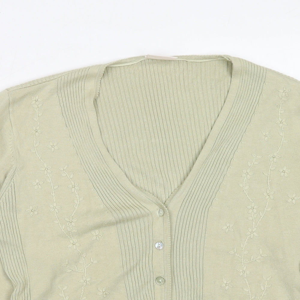 Country Casuals Womens Green V-Neck Viscose Cardigan Jumper Size L