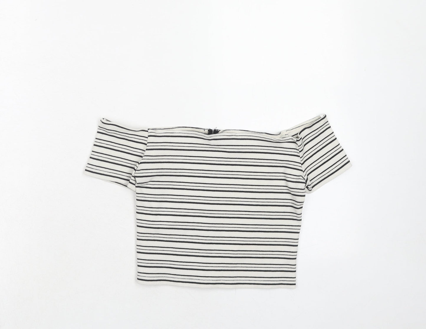 Topshop Womens White Striped Cotton Basic Tank Size 8 Square Neck