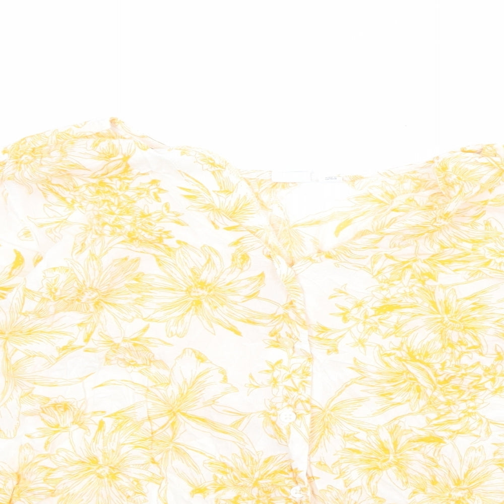 Gap Womens Orange Floral Viscose Basic Button-Up Size S V-Neck