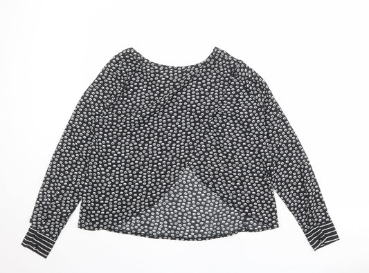 Anna Smith Womens Black Geometric Polyester Basic Blouse Size 8 Round Neck