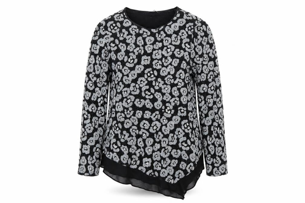 Roman Womens Black Animal Print Polyamide Basic Blouse Size 12 Boat Neck - Asymmetric