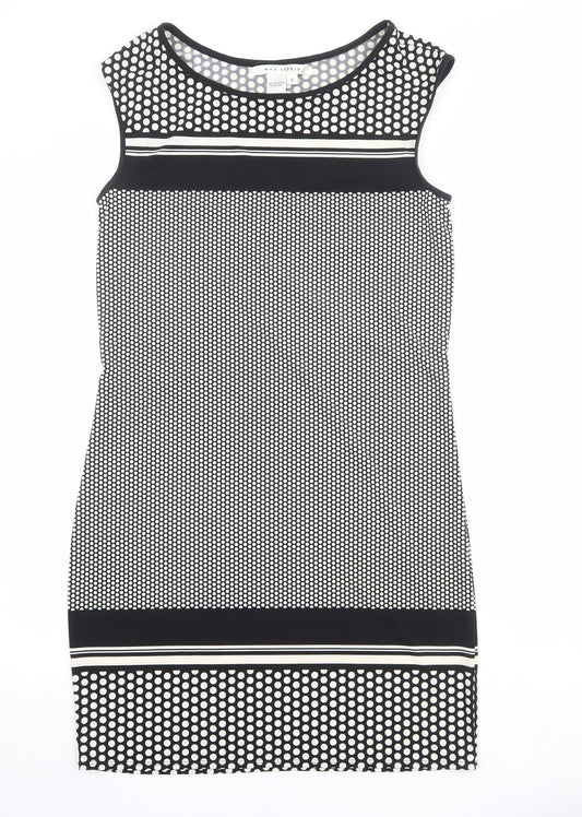 Max Studio Womens Black Polka Dot Polyester Shift Size S Boat Neck Pullover