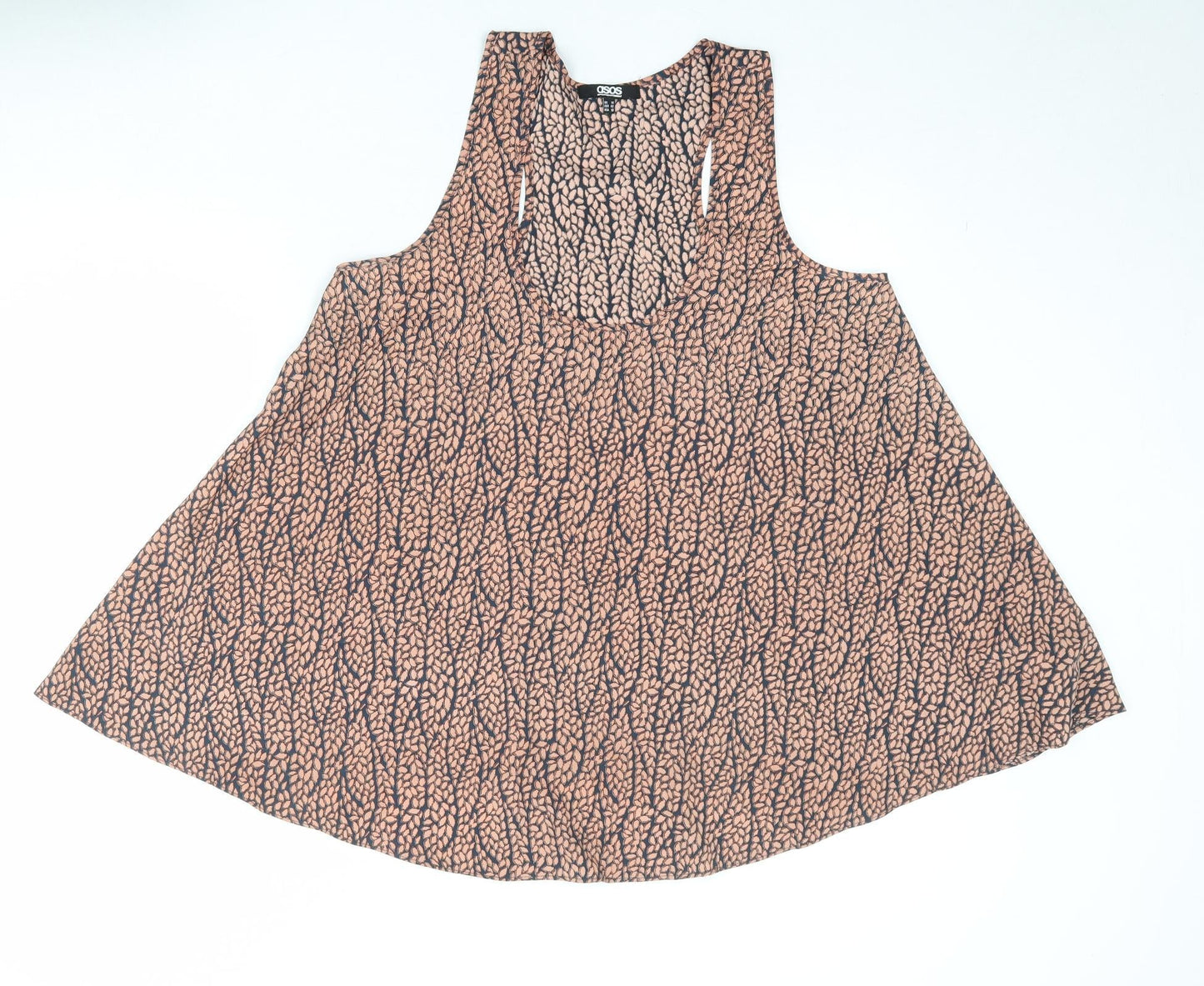 ASOS Womens Brown Geometric Polyester Basic Tank Size 14 Scoop Neck