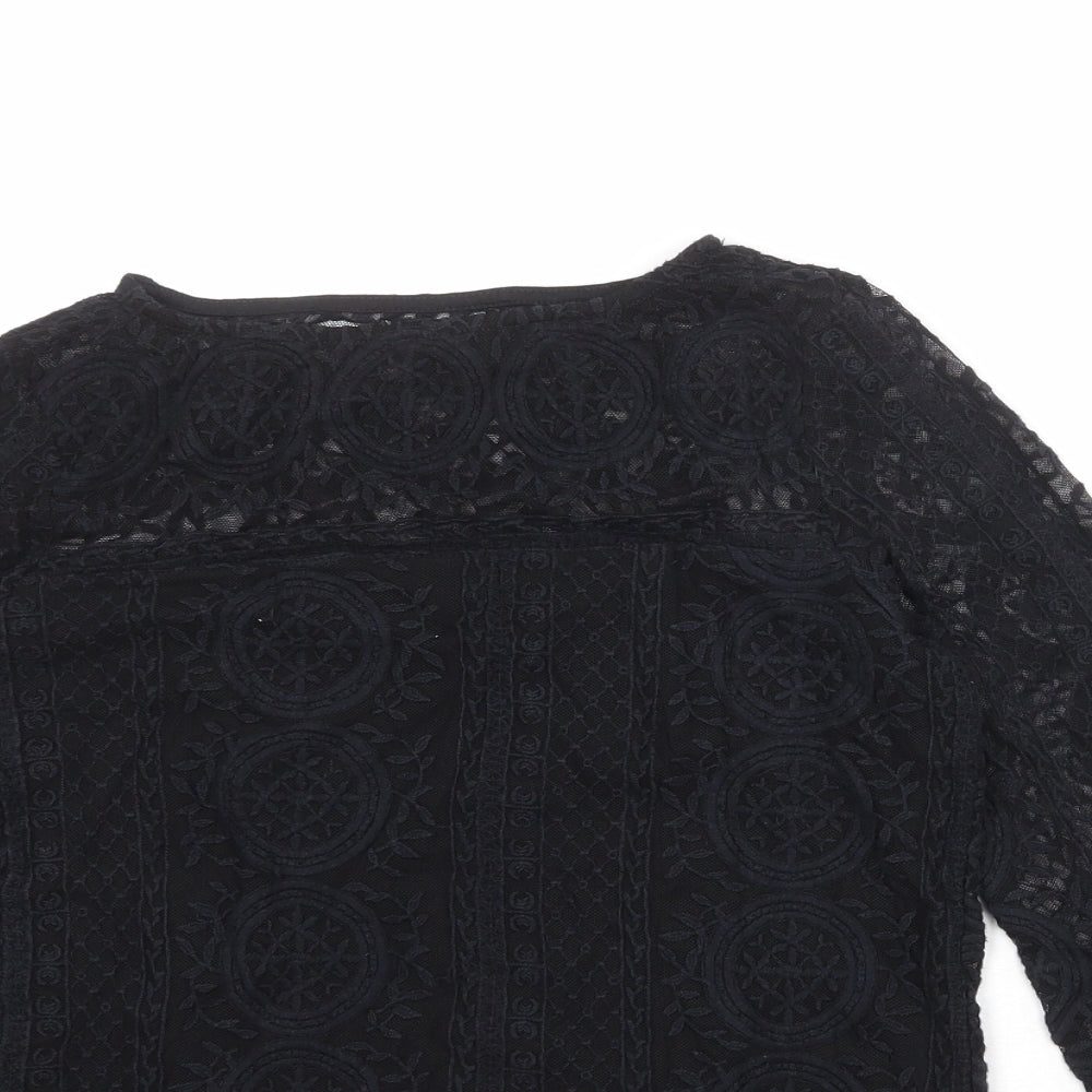 NEXT Womens Black Cotton Basic Blouse Size 8 Boat Neck