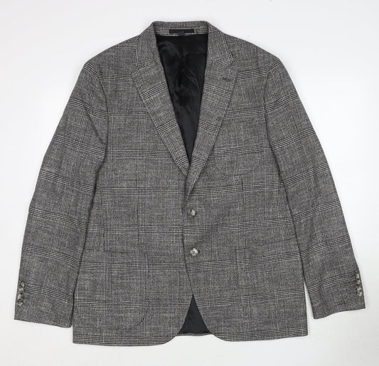 Marks and Spencer Mens Grey Plaid Viscose Jacket Suit Jacket Size 42 Regular