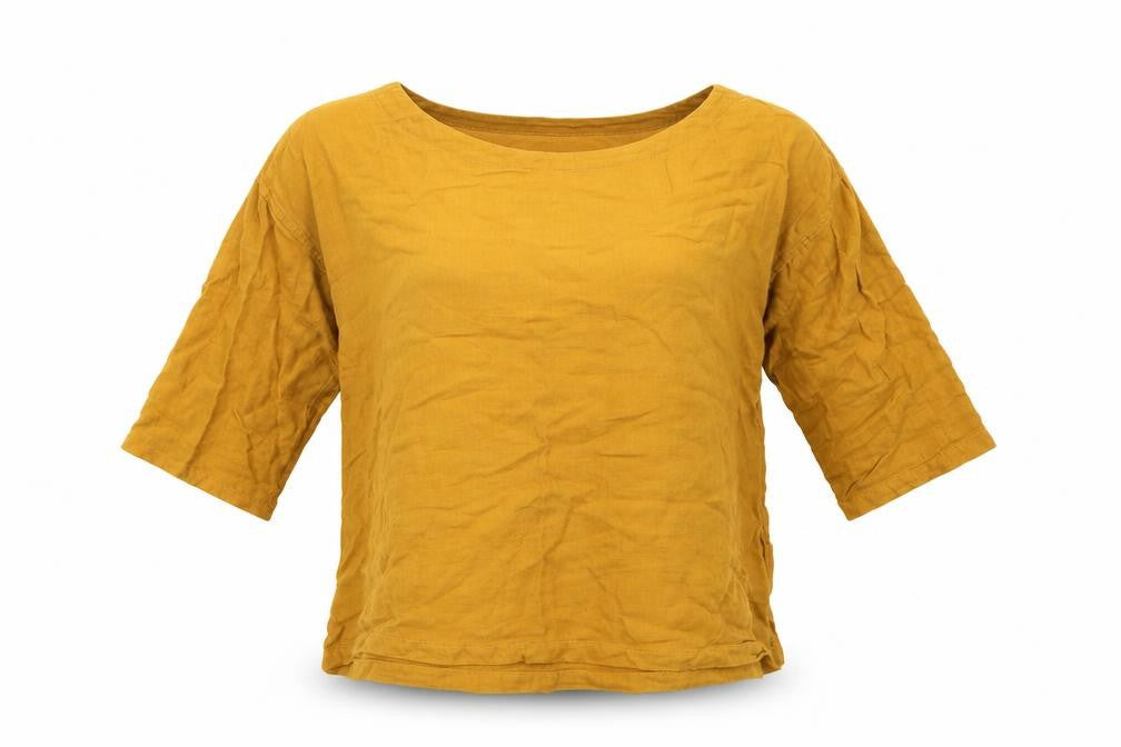 Front view of COIN 1804 Yellow Cotton Basic T-Shirt, size S, Boat Neck