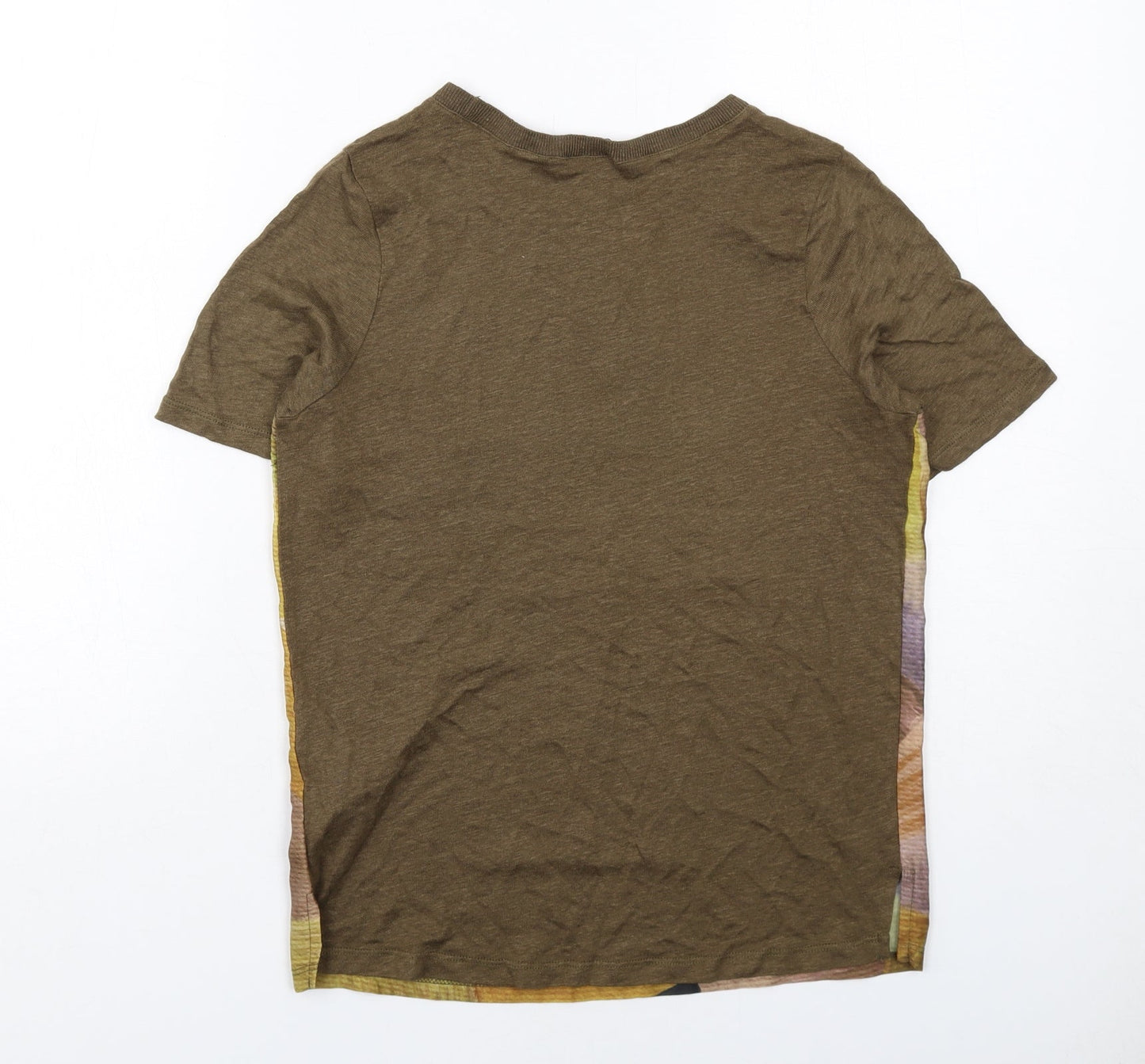 Zara Womens Brown Geometric Polyester Basic T-Shirt Size S Round Neck