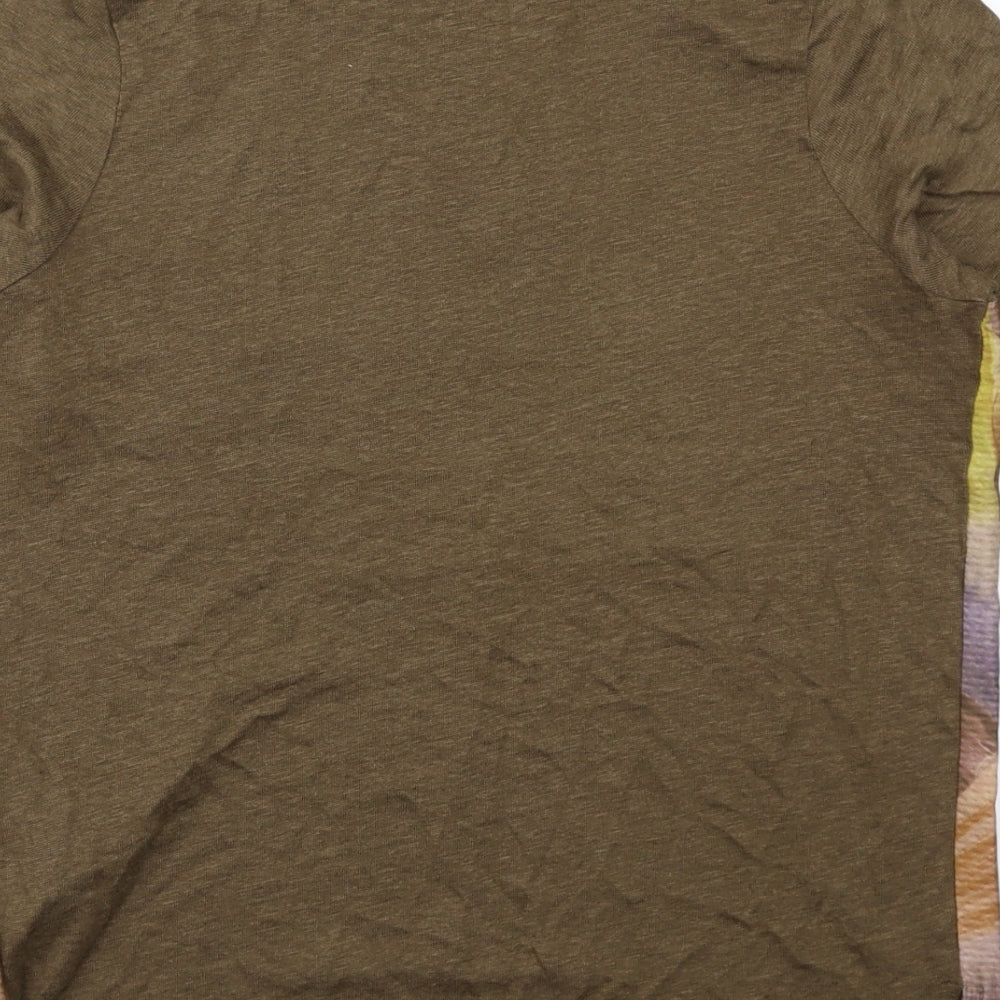 Zara Womens Brown Geometric Polyester Basic T-Shirt Size S Round Neck