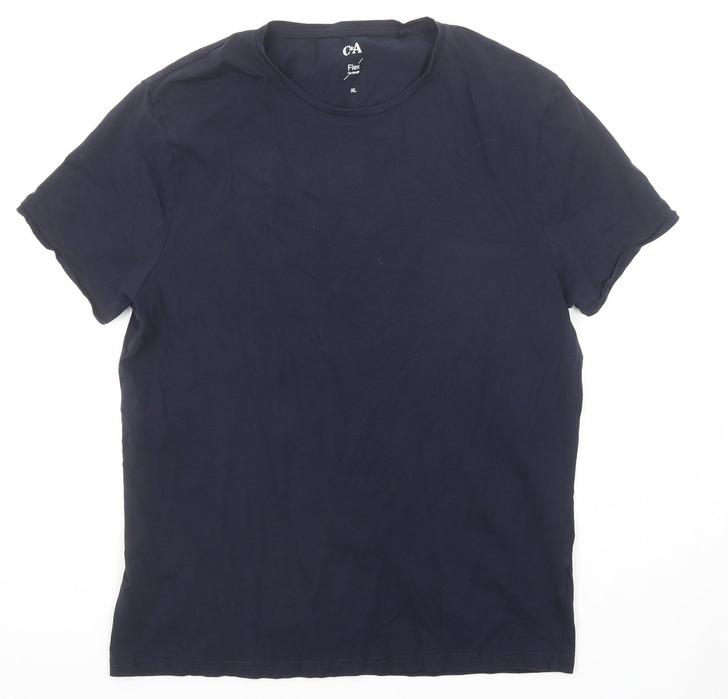 C&A Womens Blue Cotton Basic T-Shirt Size XL Round Neck
