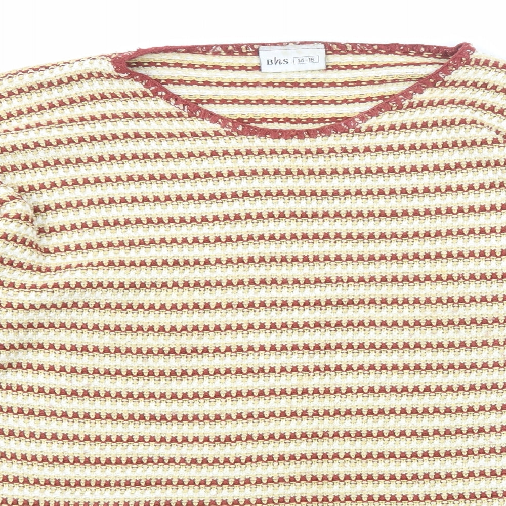 BHS Womens Multicoloured Round Neck Striped Acrylic Pullover Jumper Size 14 - Size 14-16