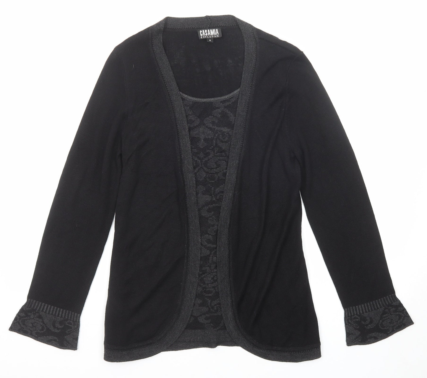 CASAMIA Womens Black Round Neck Geometric Viscose Pullover Jumper Size S - Twin Set