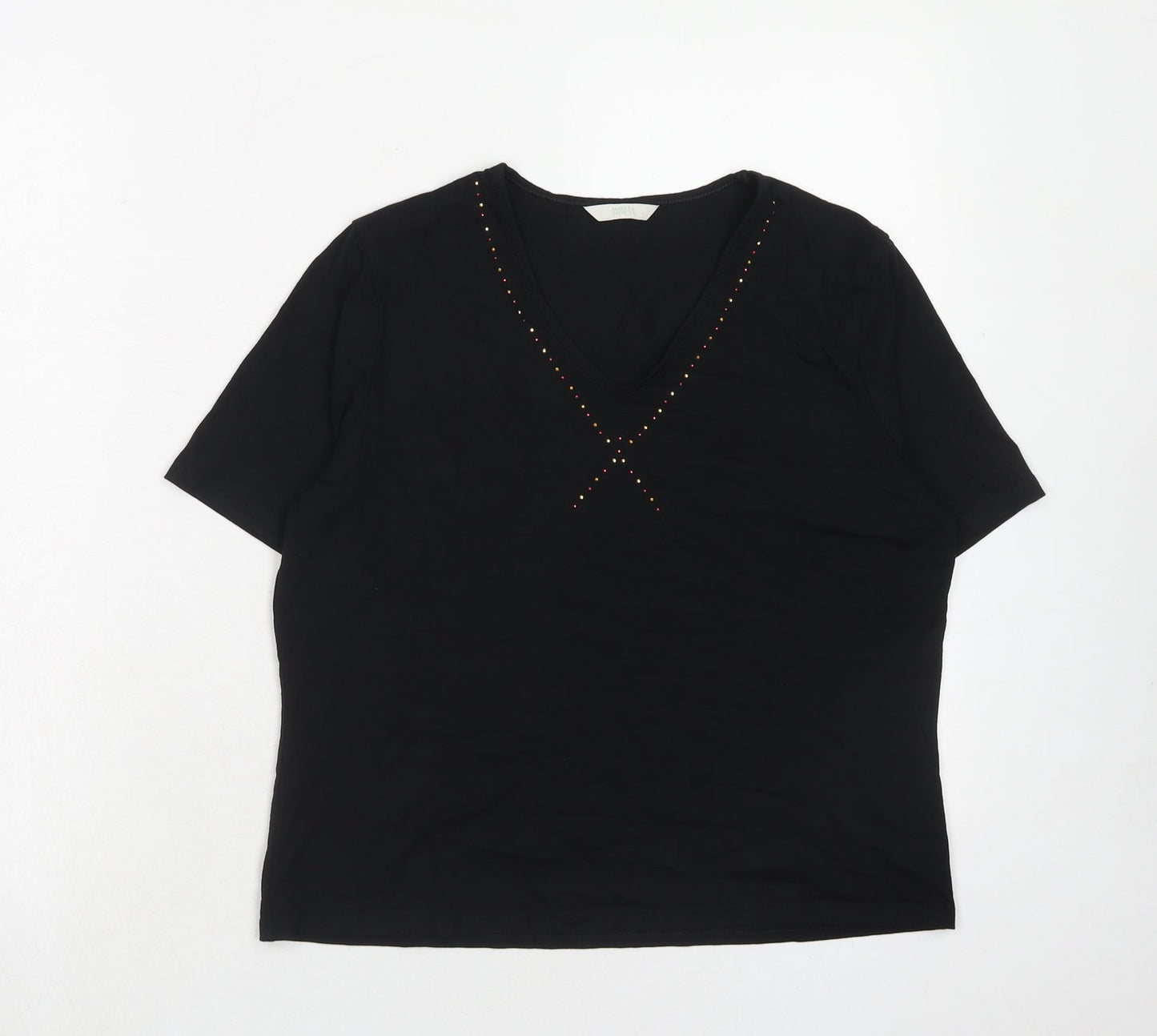 Marks and Spencer Womens Black Viscose Basic Blouse Size 14 V-Neck