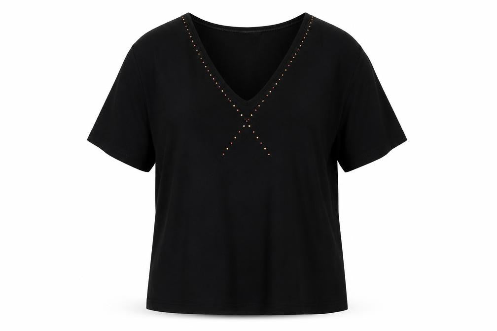Marks and Spencer Womens Black Viscose Basic Blouse Size 14 V-Neck