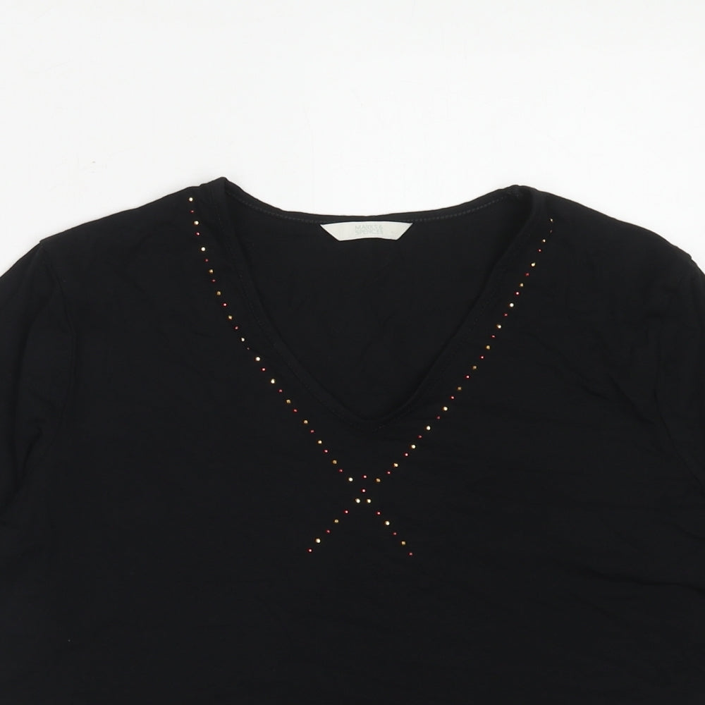 Marks and Spencer Womens Black Viscose Basic Blouse Size 14 V-Neck