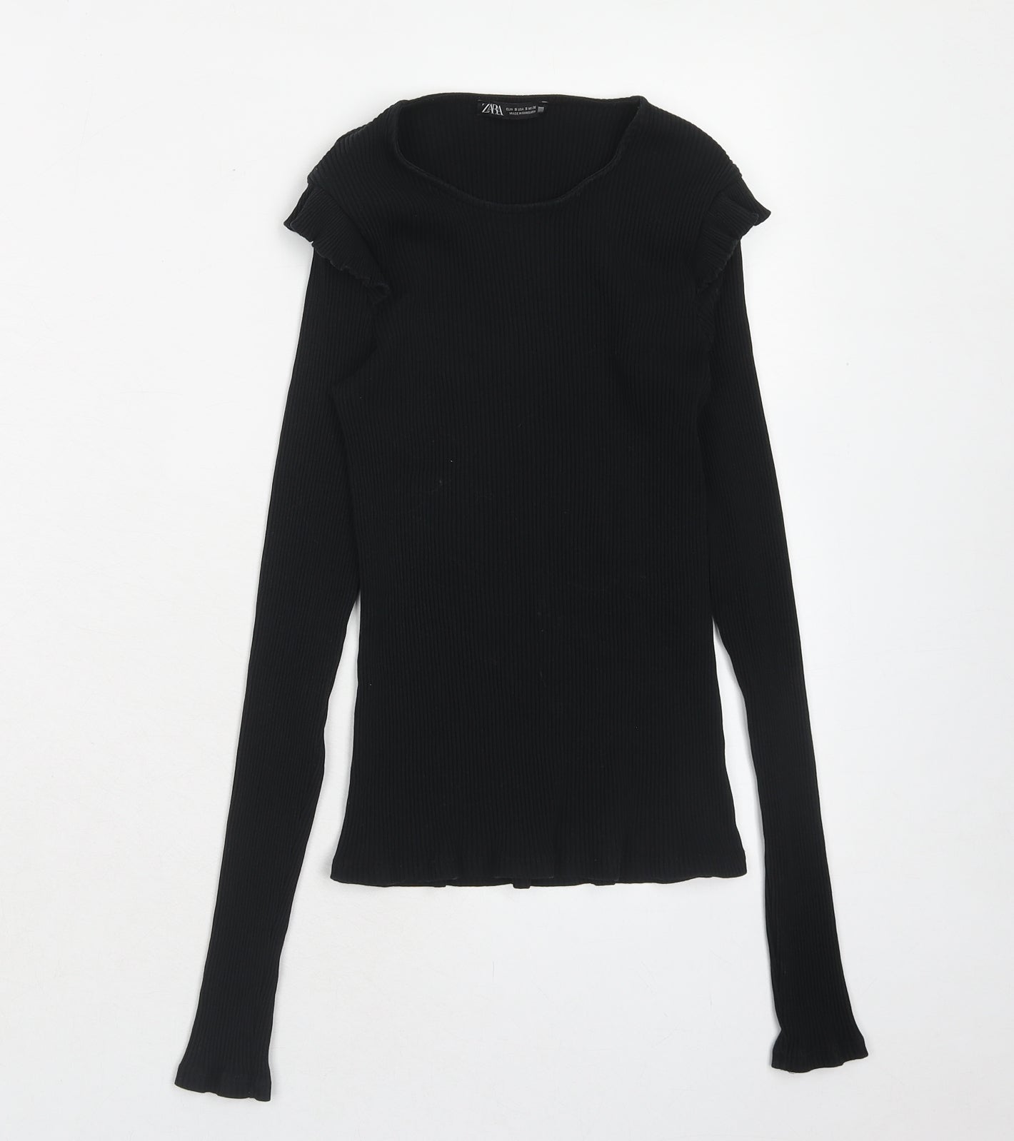 Zara Womens Blue Cotton Basic T-Shirt Size S Round Neck