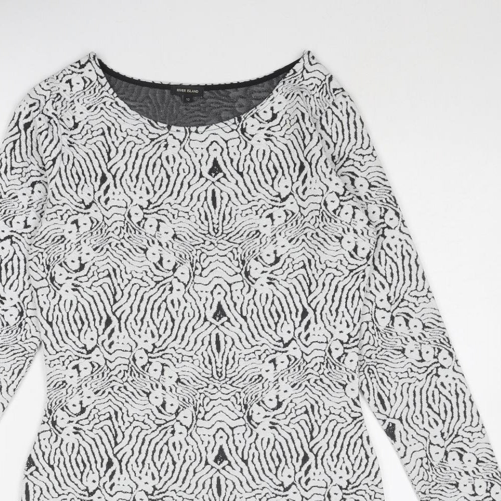 River Island Womens White Geometric Polyester Shift Size 12 Round Neck Pullover