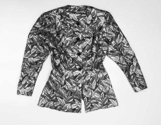 Principles Womens Silver Geometric Jacket Size 12 Button