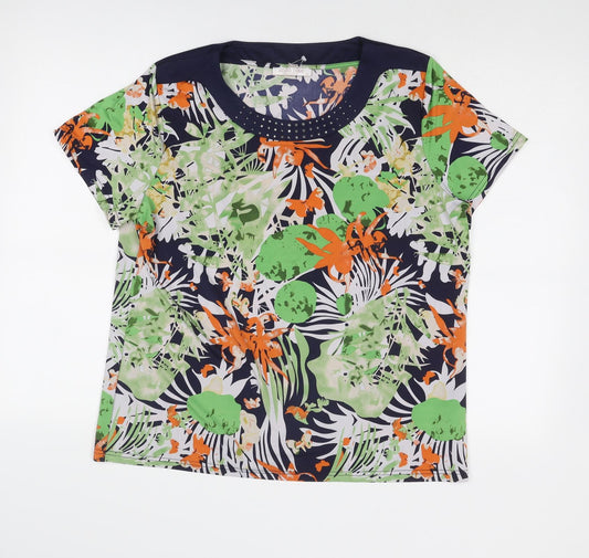 Anna Rose Womens Multicoloured Geometric Polyester Basic T-Shirt Size XL Round Neck