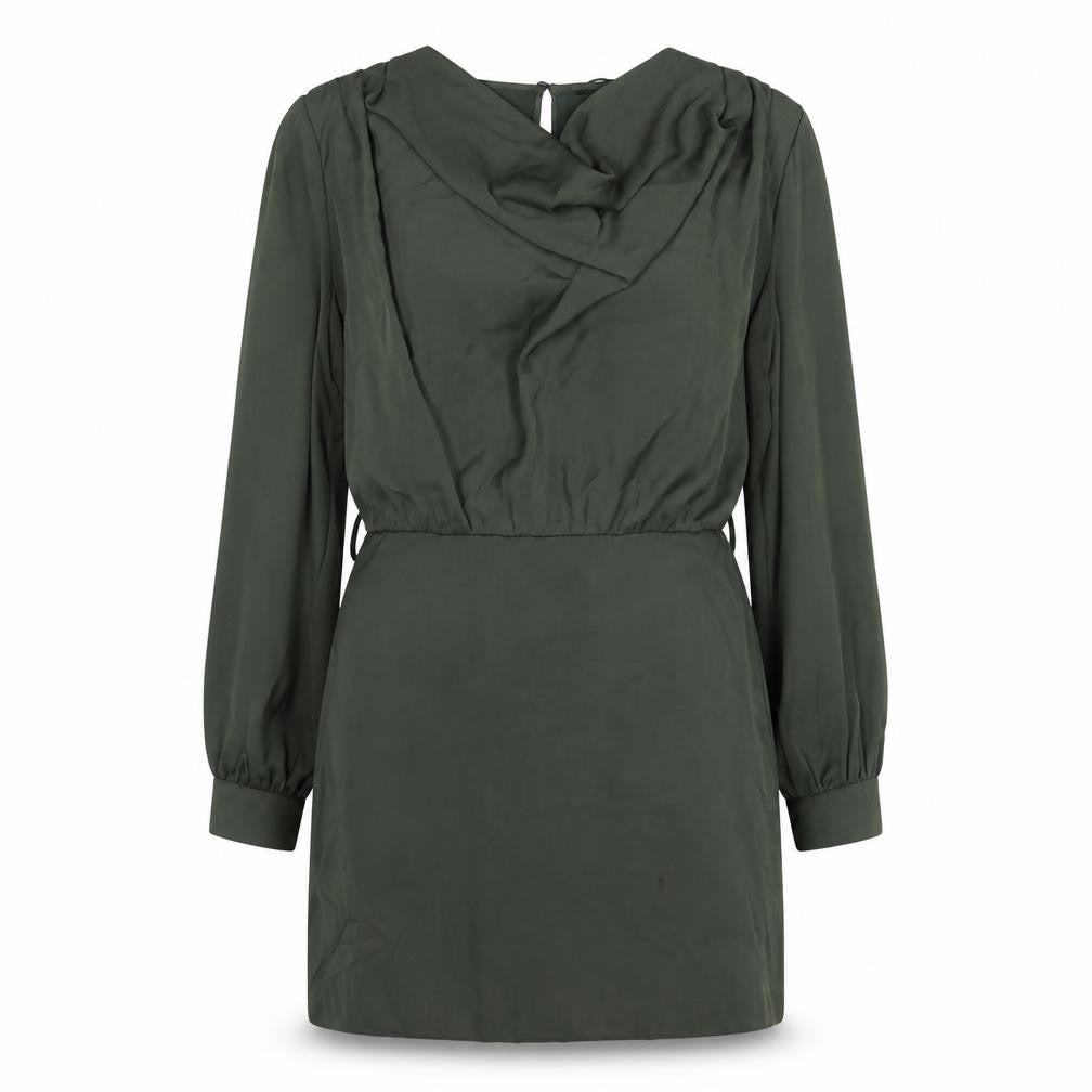 Zara Womens Green Polyester A-Line Size L Cowl Neck Zip