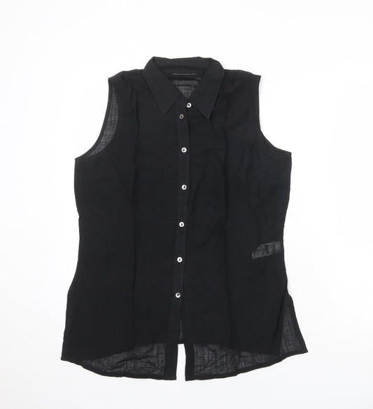 St Michael Womens Black Lyocell Basic Button-Up Size 12 Collared - Sheer