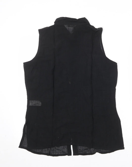 St Michael Womens Black Lyocell Basic Button-Up Size 12 Collared - Sheer