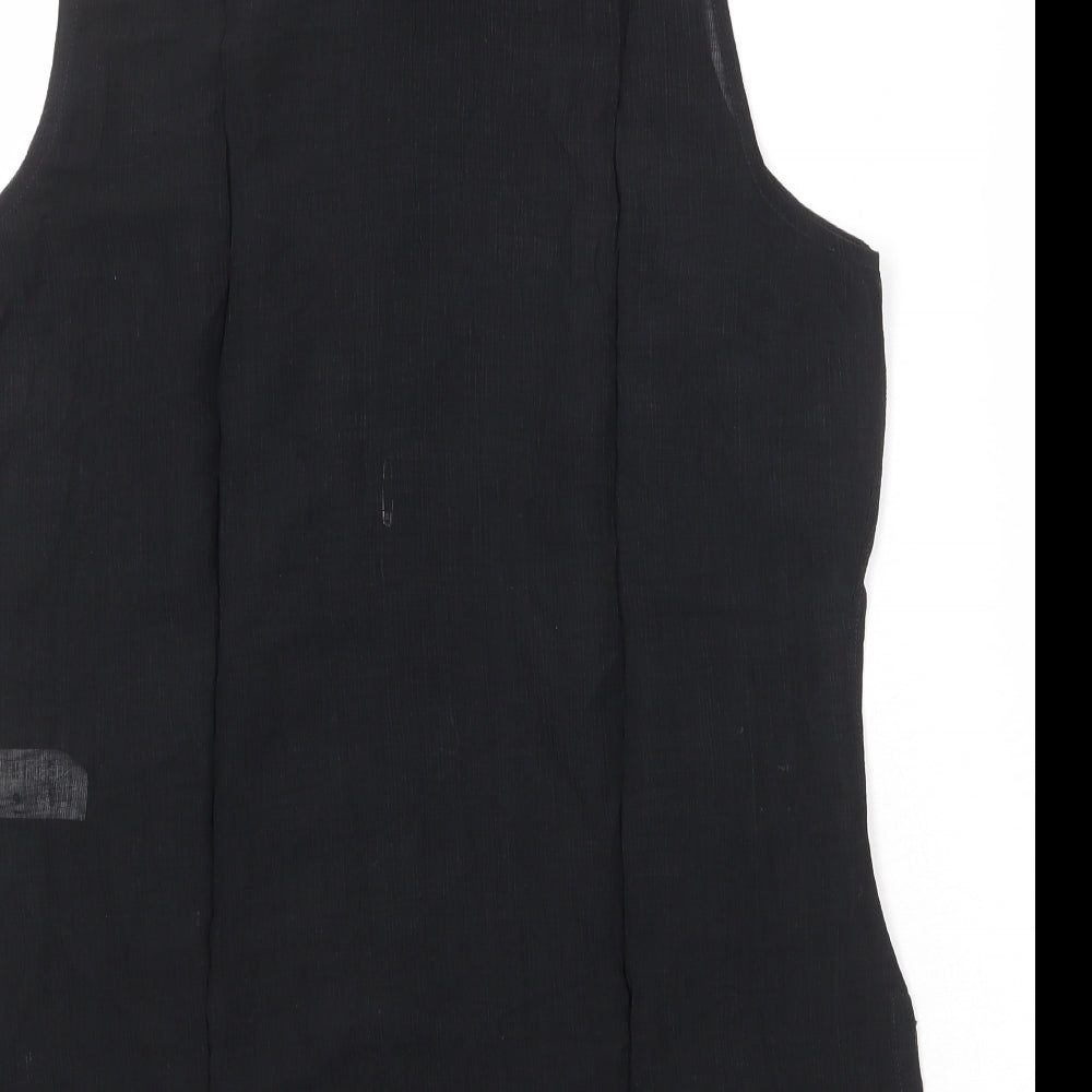 St Michael Womens Black Lyocell Basic Button-Up Size 12 Collared - Sheer