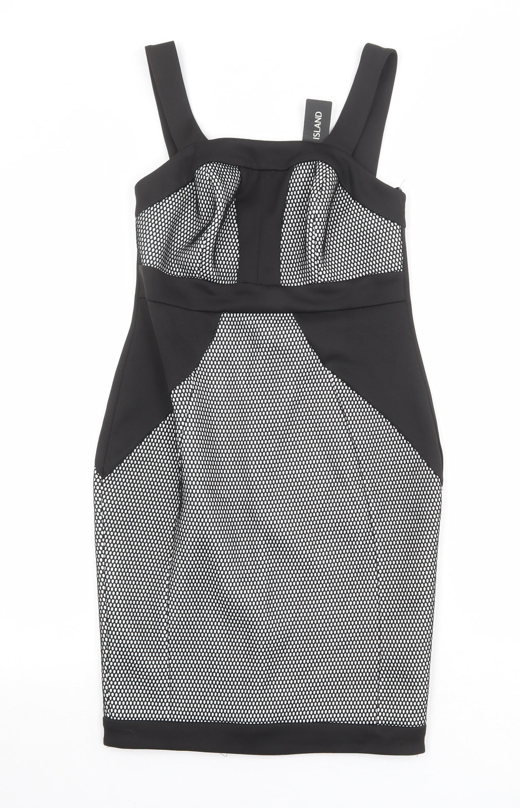 River Island Womens Black Geometric Polyester Shift Size 10 Square Neck Zip