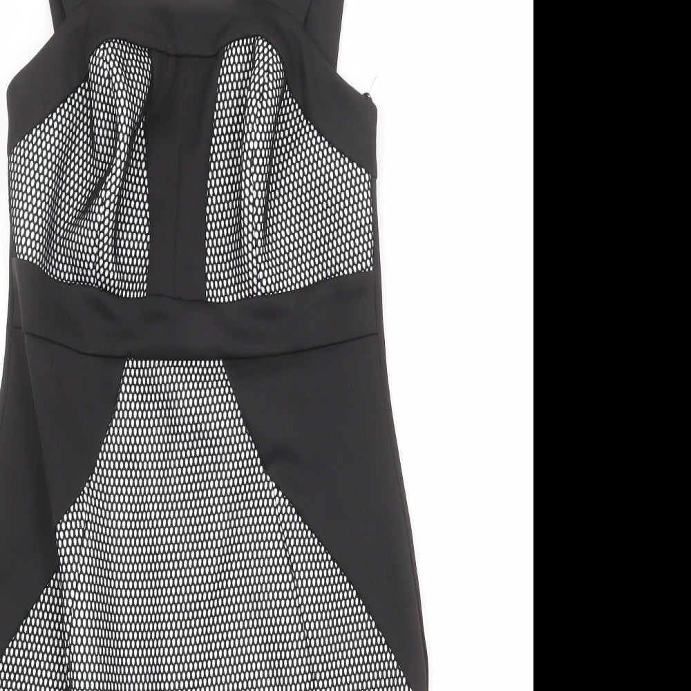 River Island Womens Black Geometric Polyester Shift Size 10 Square Neck Zip