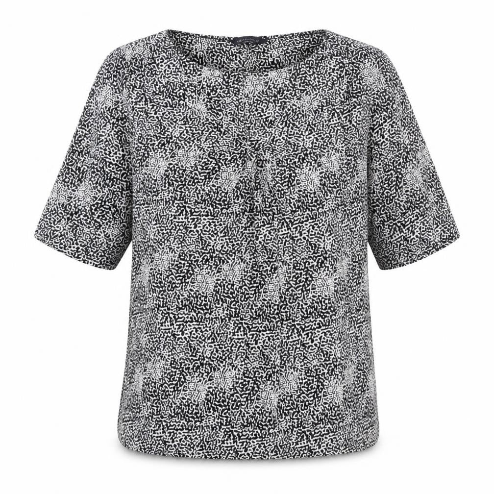 Marks and Spencer Womens Black Geometric Viscose Basic Blouse Size 8 Scoop Neck