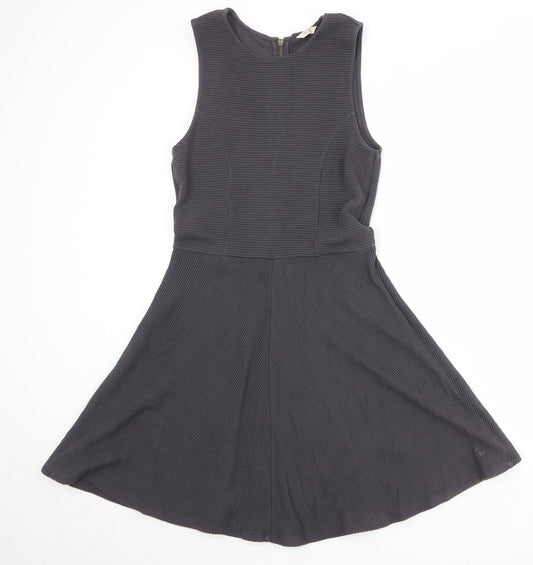 Jack Wills Womens Grey Cotton Skater Dress Size 12 Round Neck Zip