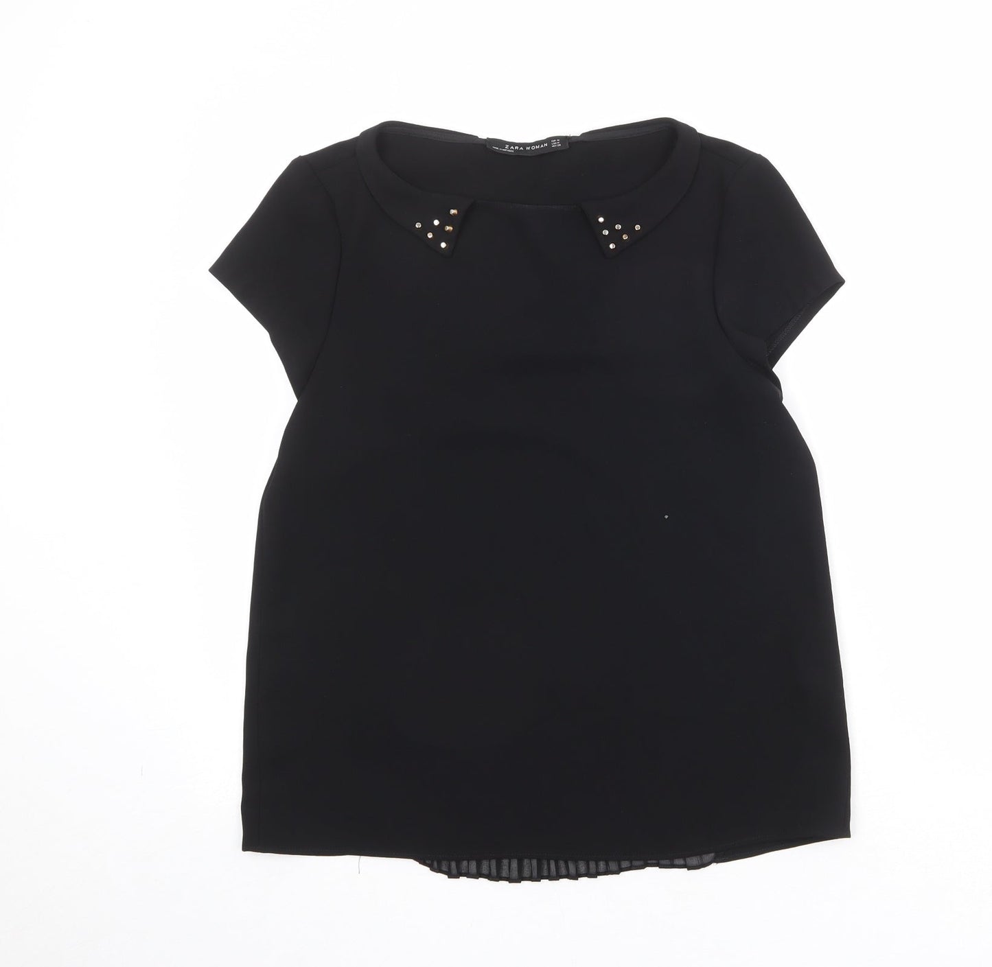 Zara Womens Black Polyester Basic T-Shirt Size M Round Neck